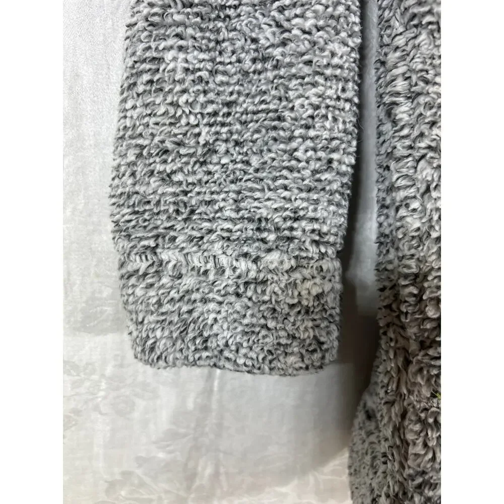 Soft Surroundings Sweatshirt Medium Gray Fuzzy Teddy Bear 1/4 Zip Pockets Cozy - Picture 4 of 11